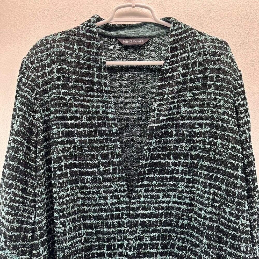 Ming Wang Black and Teal Patterned Tweed Jacket - Picture 7 of 12